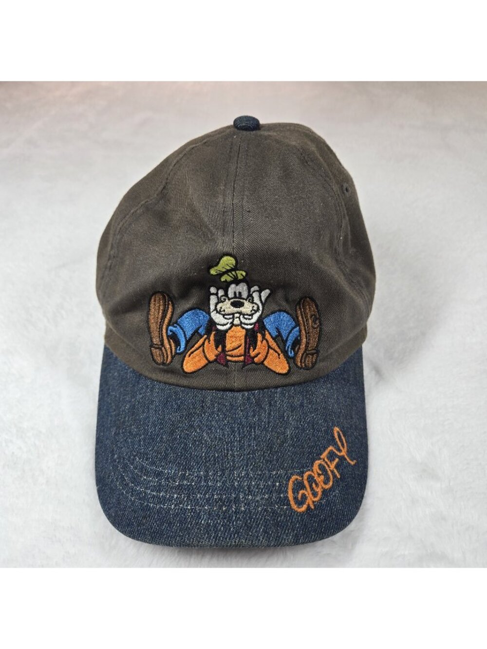 Vintage Goofy Denim Hat Disneyland Gray Strap Back Adjustable USA Disneyworld